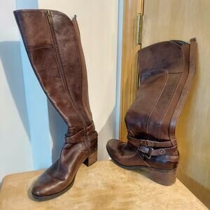 Marc Fisher Women's US 8.5 M Brown Leather Knee High Riding Boots Booties EUC